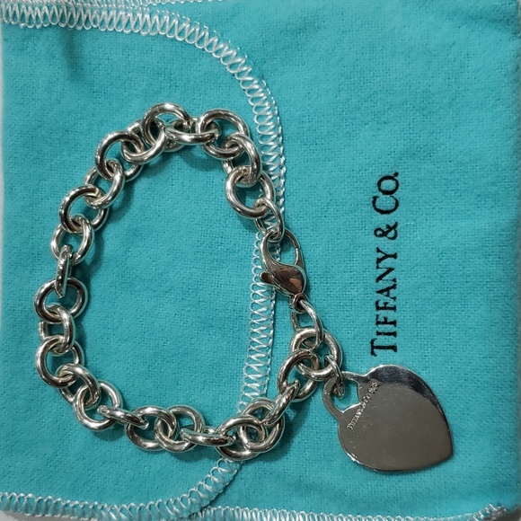 Genuine Tiffany & Co Classic Dangle Heart Charm bracelet 7.5" - Picture 1 of 10